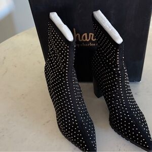 Charles By Charles David Black Heeled Boots with Gold Studs